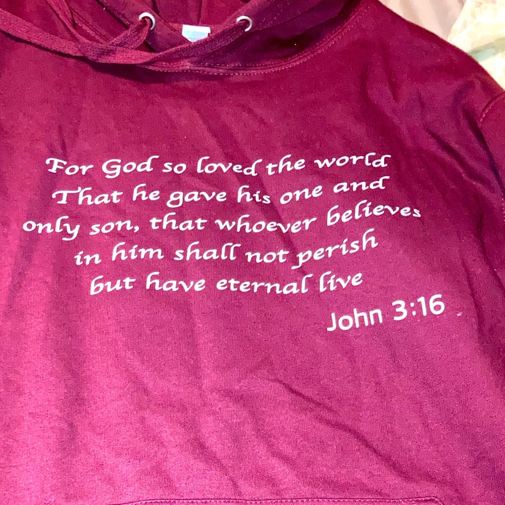 Sweat shirt hoodie with Scripture John 3:16